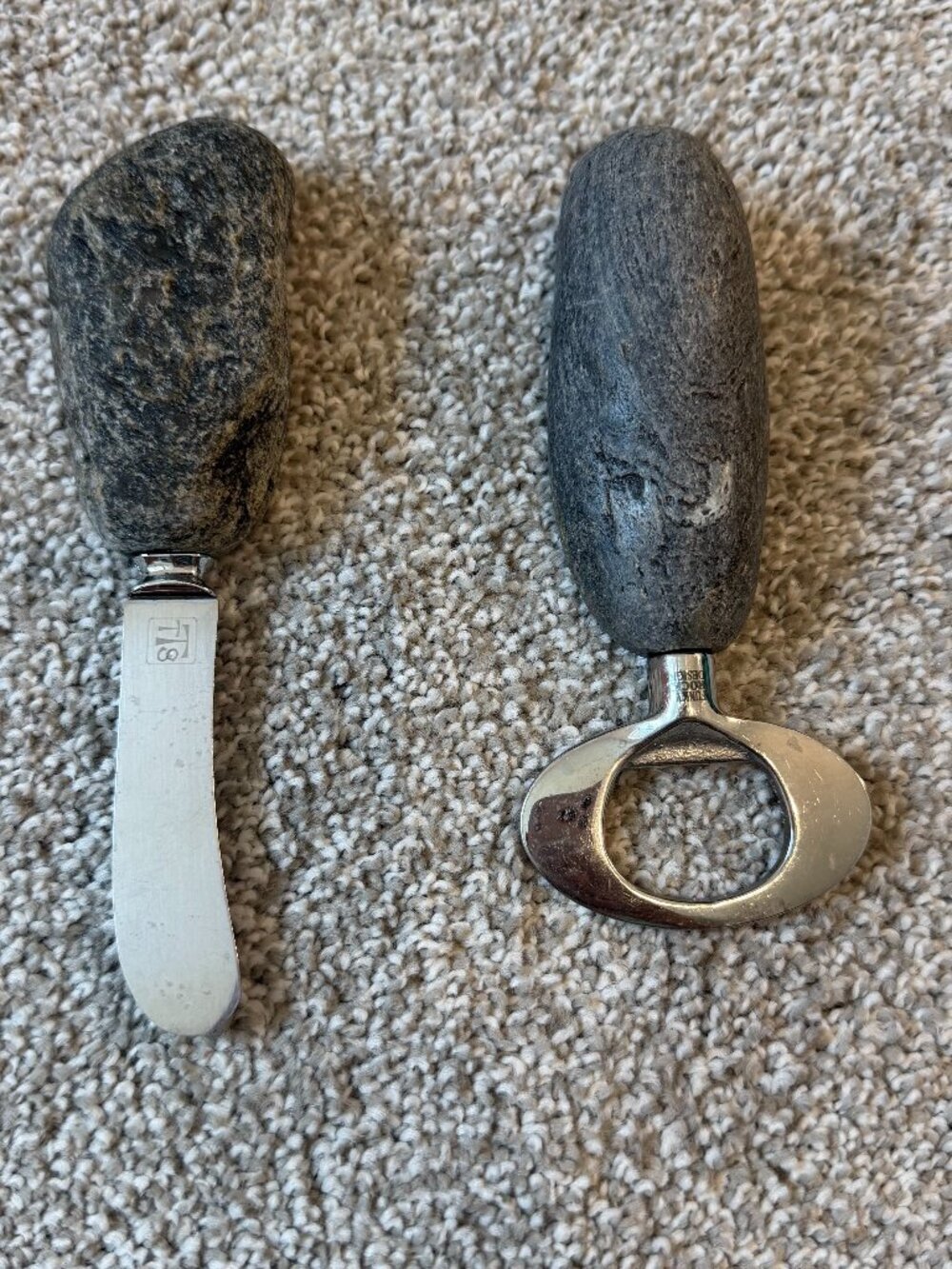 Unbranded Natural River Stone Handle Cheese Spreader & Bottle Opener Barware Set